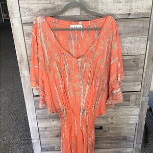 Orange Floral Kaftan with Gold Accents